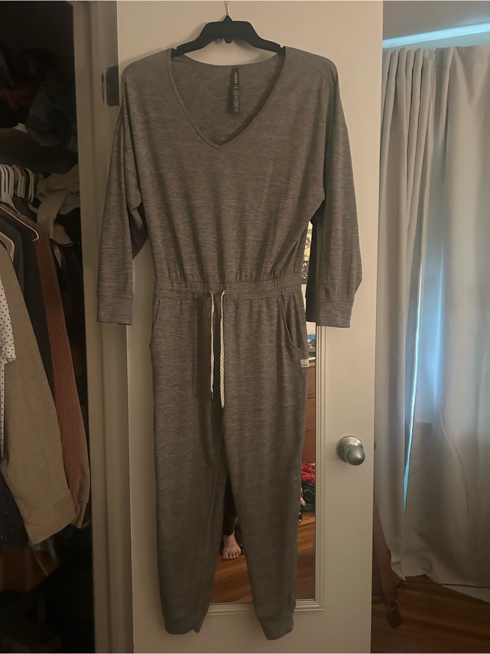 Vuori Gray V-Neck Drawstring Jumpsuit